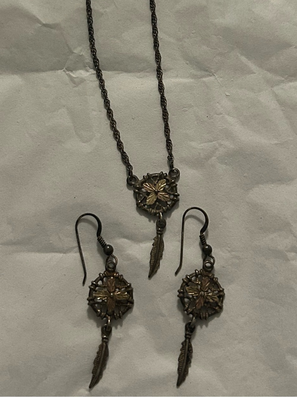 Vintage Sterling-Style Silver Flower Pendant Necklace and Earring Set